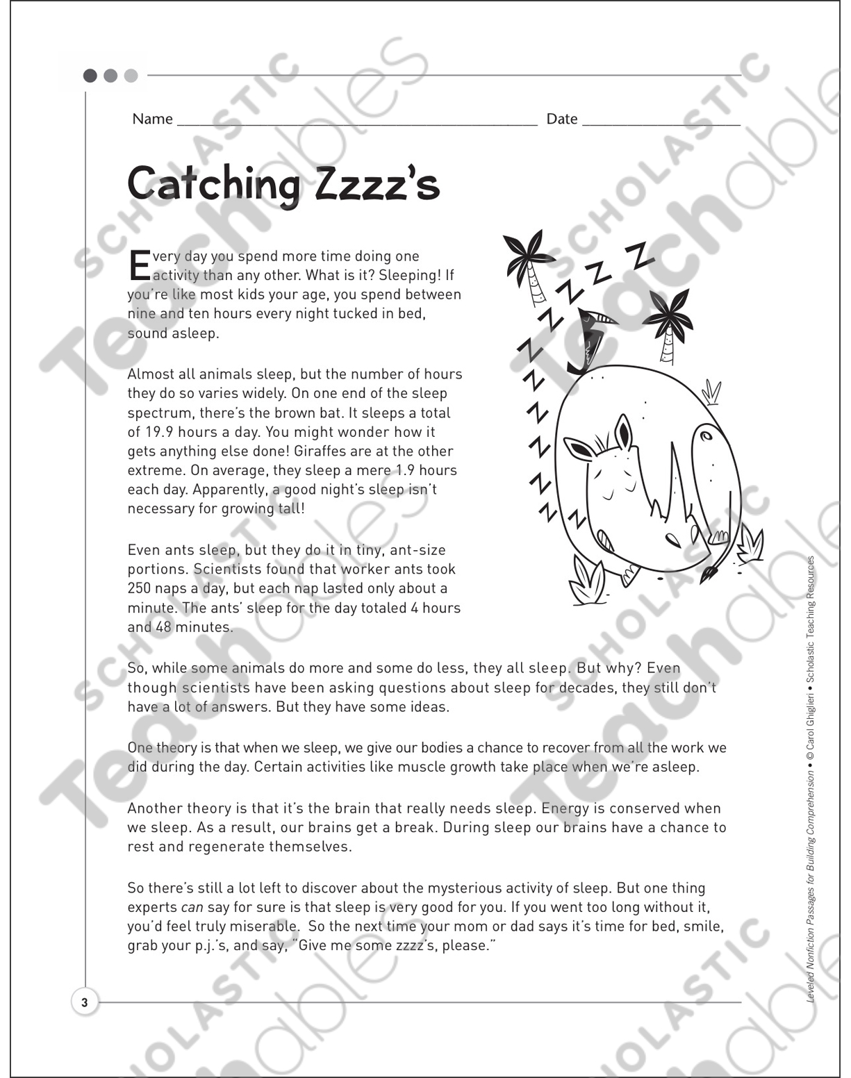 Catching Zzzz's: Leveled Nonfiction Passages | Printable Texts and ...