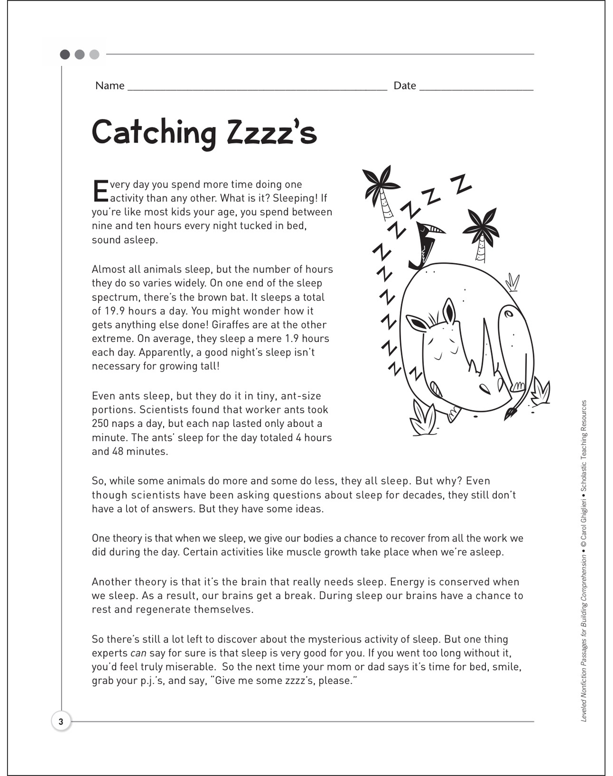 Catching Zzzz's: Leveled Nonfiction Passages | Printable Texts and ...