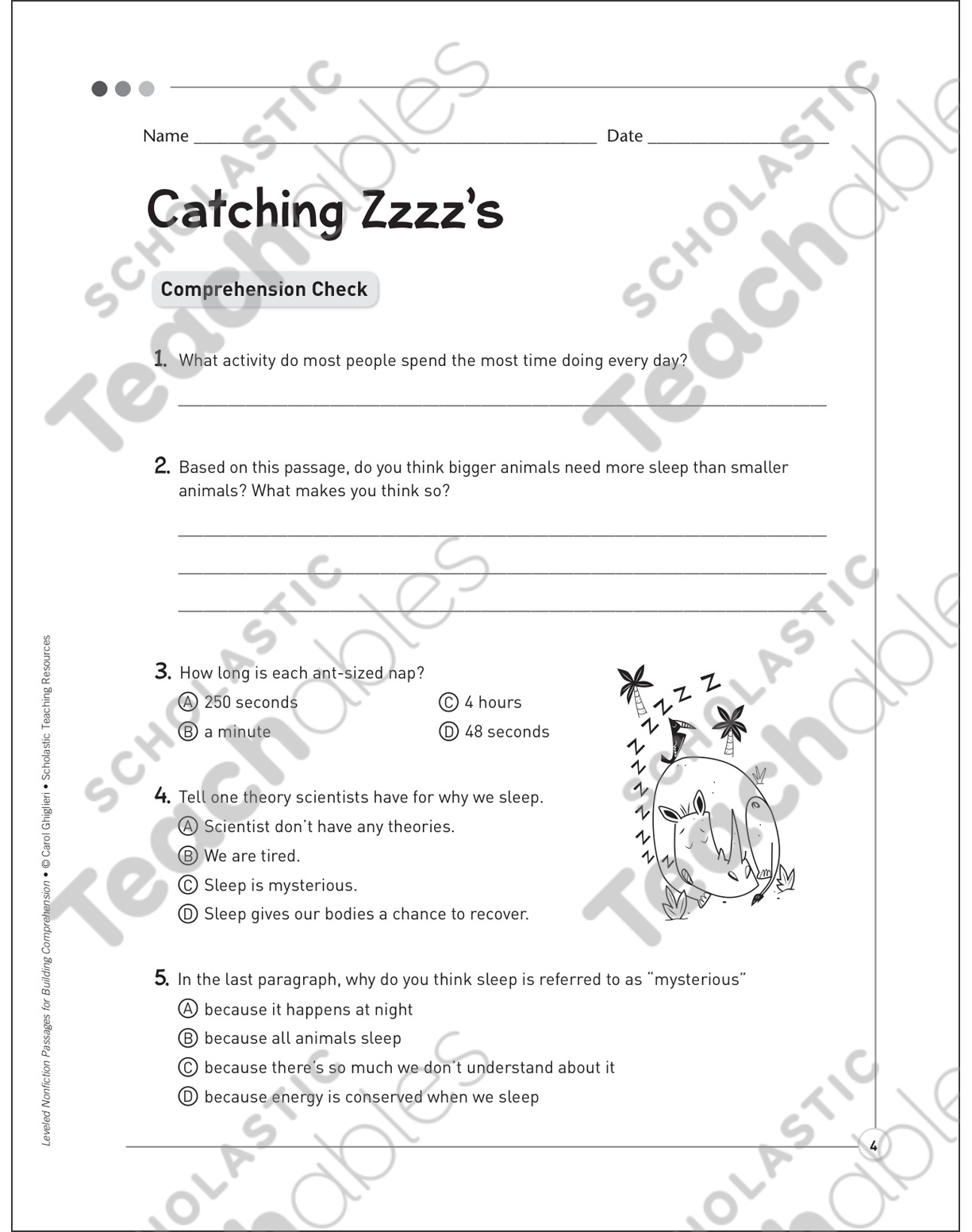 Catching Zzzz's: Leveled Nonfiction Passages | Printable Texts and ...