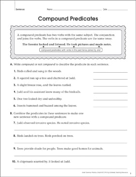 Compound Predicates: Grammar Practice Page | Printable Skills Sheets