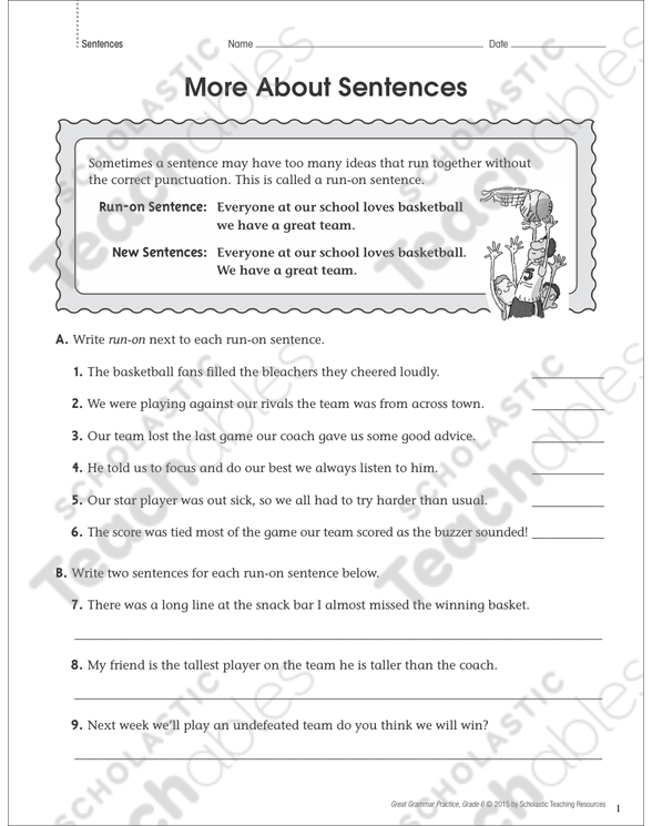 Grammar Worksheets Correcting Run On Sentences