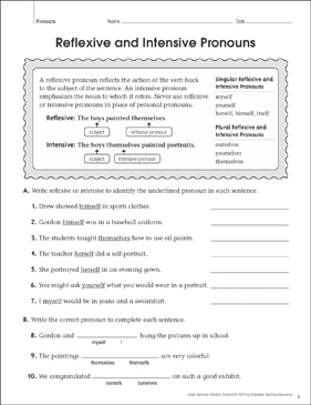 Reflexive & Intensive Pronouns: Grammar Practice | Printable Skills Sheets