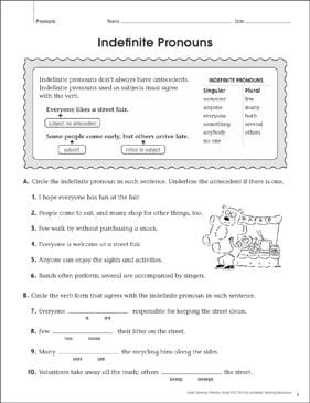 indefinite pronouns grammar practice page printable skills sheets