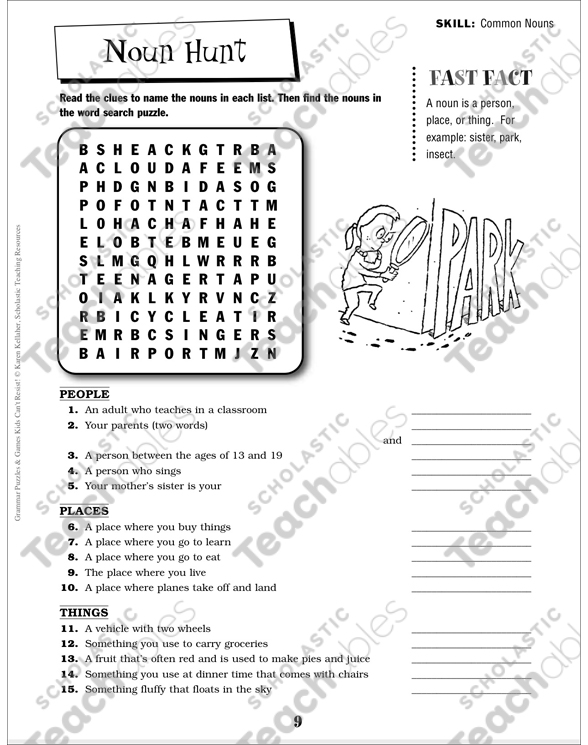 noun hunt common nouns word search puzzle printable word searches