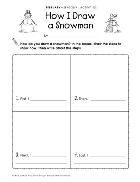 How I Draw A Snowman Draw And Write Prompt Printable Skills Sheets This snowman uses two of the elements of art to add some realism to his body. how i draw a snowman draw and write