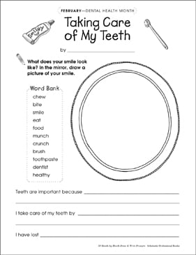 taking care of my teeth draw and write prompt printable skills sheets