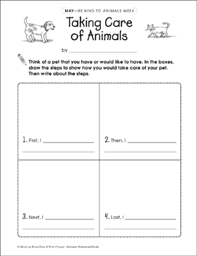 Taking Care of Animals: Draw and Write Prompt | Printable Skills Sheets