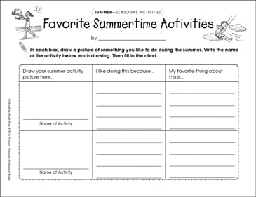 favorite summertime activities draw and write prompt printable skills sheets