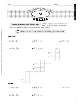 fractions cross number puzzle 7 printable number puzzles skills sheets