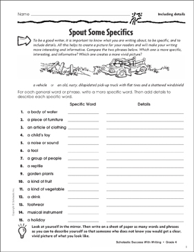 Spout Some Specifics (Including Details) | Printable Skills ...