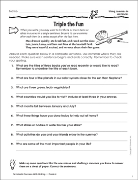 Triple the Fun (Using Commas in Sentences) | Printable Skills Sheets