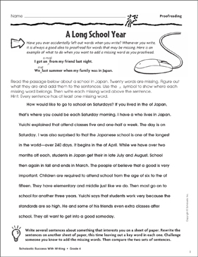 A Long School Year (Proofreading) | Printable Skills Sheets