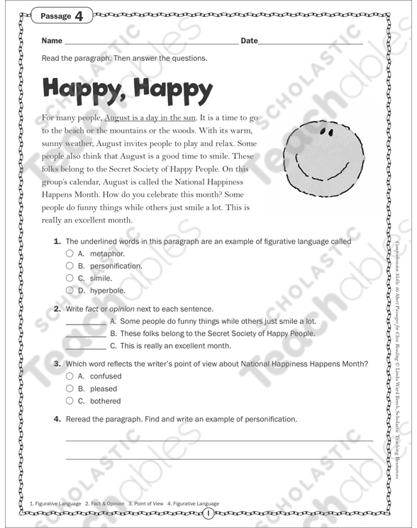 Happy Happy Close Reading Passage Printable Skills Sheets Texts
