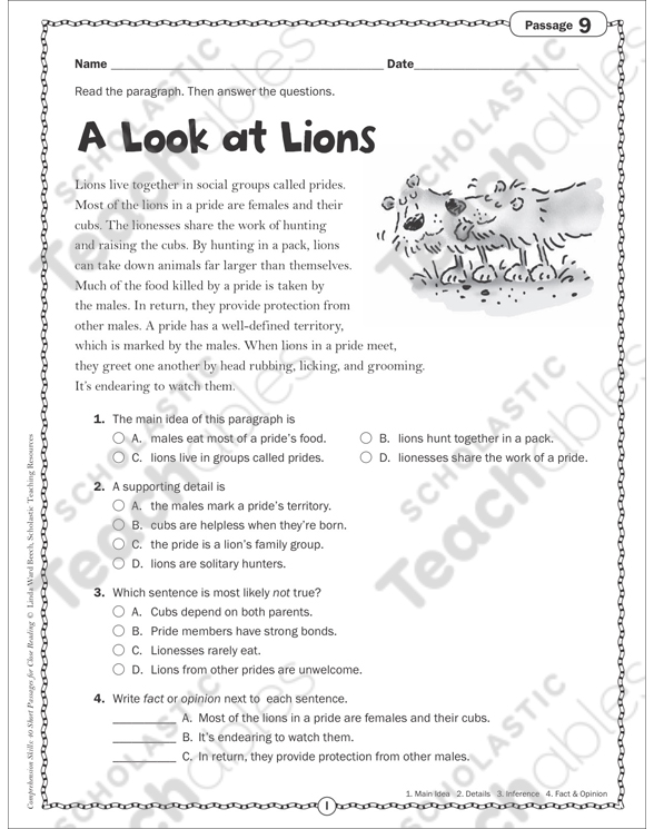 A Look at Lions: Close Reading Passage | Printable Skills ...