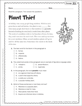 Plant Thief: Close Reading Passage | Printable Skills Sheets ...