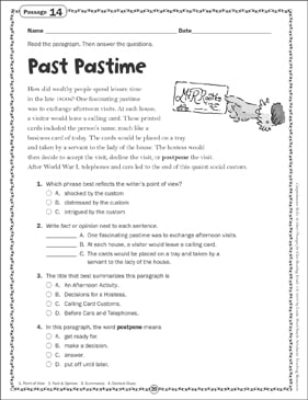 Past Pastime: Close Reading Passage | Printable Skills Sheets ...