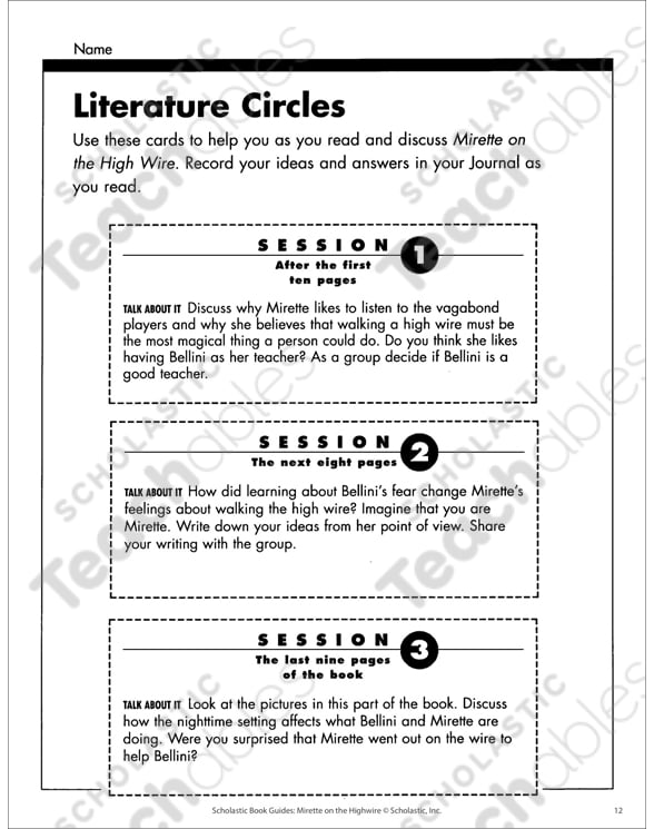 Book Guide Mirette On The High Wire Printable Ebooks Graphic Organizers