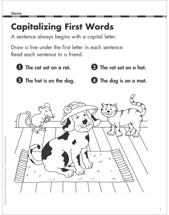 Capitalizing First Words Grammar Practice Printable Skills Sheets