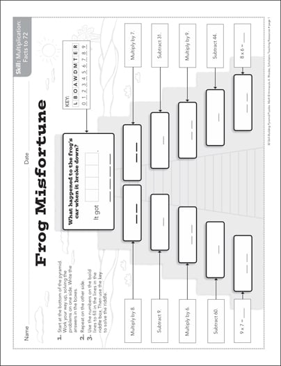 Frog Misfortune (Multiplication Facts to 72): Math Pyramid ...