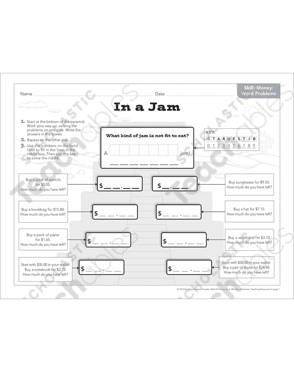 In a Jam (Money Word Problems): Math Pyramid Puzzle ...