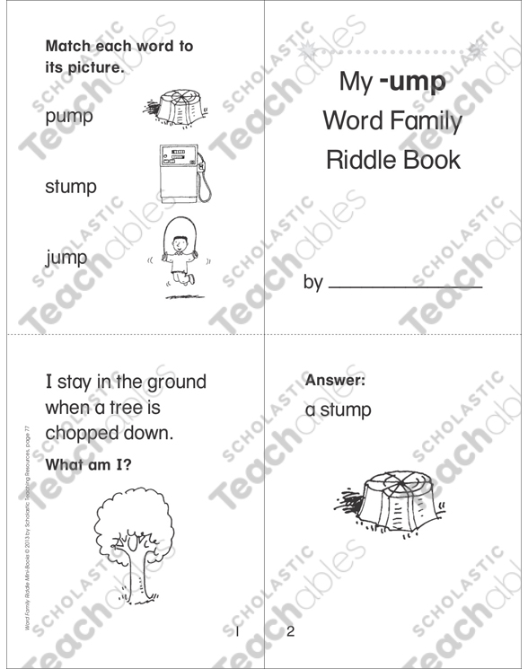My Ump Word Family Riddle Book Printable Mini Books