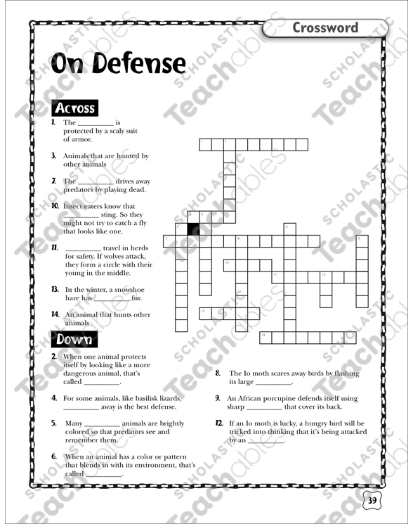 On Defense: Predators and Prey | Printable Crossword Puzzles ...