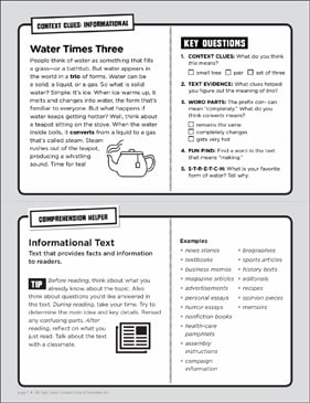 Water Times Three: Context Clues Task Card