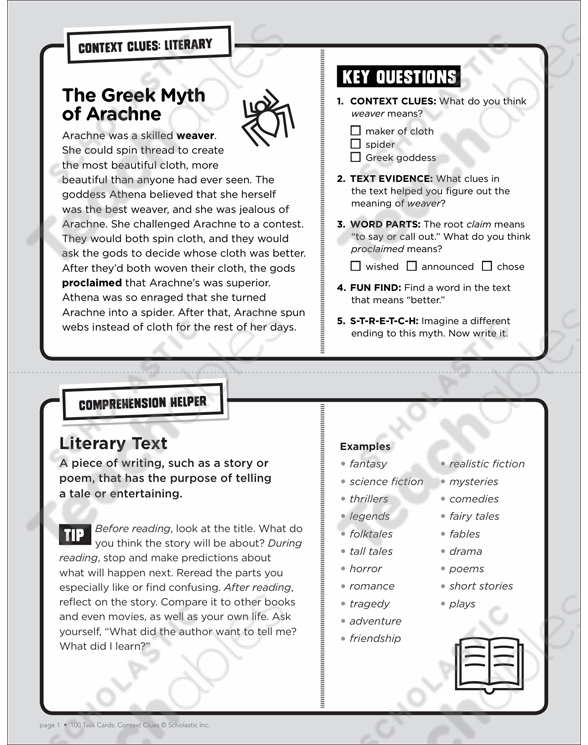 The Greek Myth of Arachne: Context Clues Task Card ...