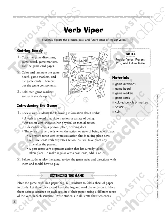 Verb Viper (Regular Verb Tenses) | Printable Game Boards