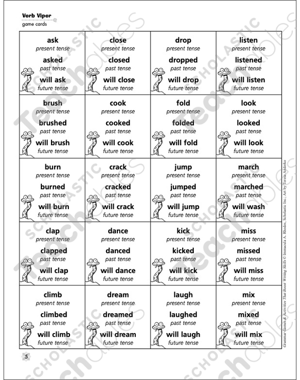 Verb Viper (Regular Verb Tenses) | Printable Game Boards