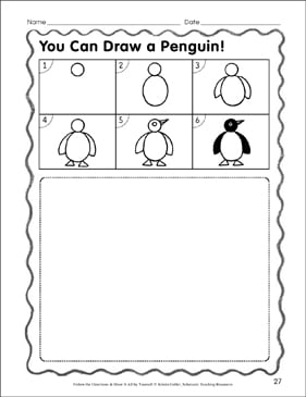 Draw A Penguin In 6 Steps Follow The Directions Printable Lesson Plans And Ideas Skills Sheets Here are some drawing videos and links to art tutorials. draw a penguin in 6 steps follow the