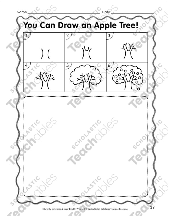 Draw An Apple Tree In 6 Steps Follow The Directions Printable Lesson Plans And Ideas Skills Sheets Next, draw the roots of your tree. draw an apple tree in 6 steps follow