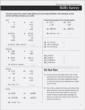 Review of Math Skills (Operations & Fractions) | Printable ...
