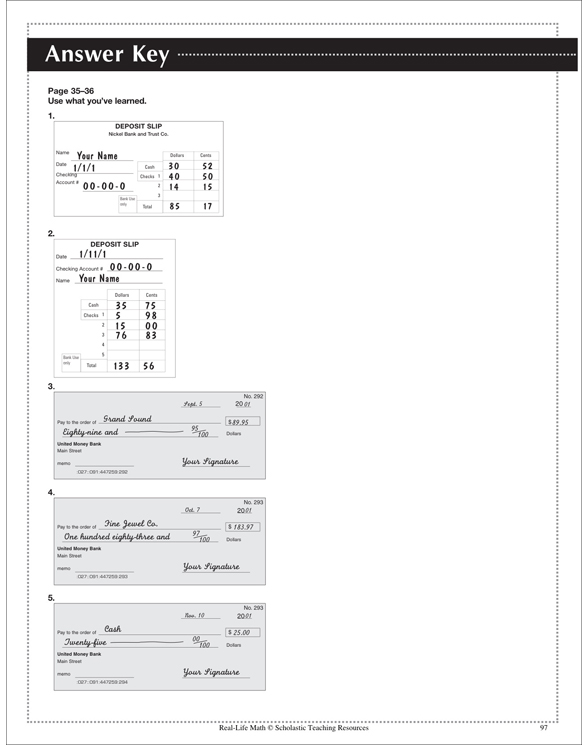 Checking Account: Life Skills Practice (Math) | Printable ...