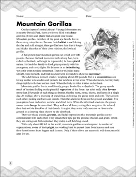 Mountain Gorillas: Passage With Crossword | Printable ...