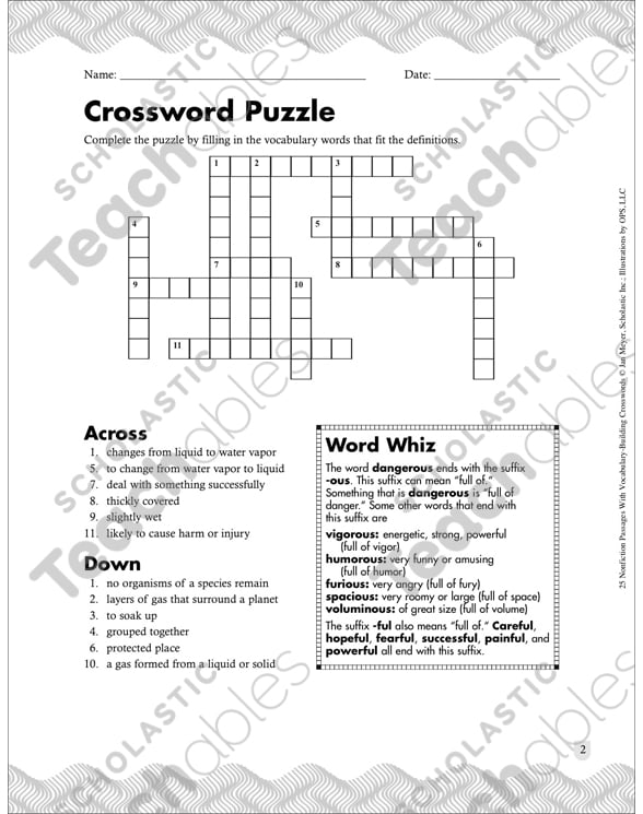 Disappearing Frogs: Passage With Crossword | Printable ...