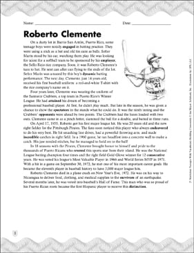 Roberto Clemente Worksheet Word Search Activity Baseball Hispanic Heritage