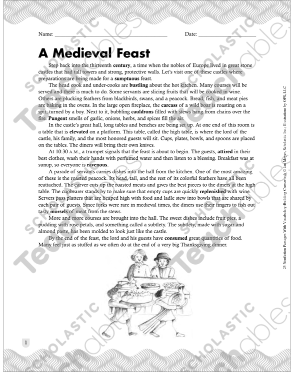A Medieval Feast: Passage With Crossword | Printable ...