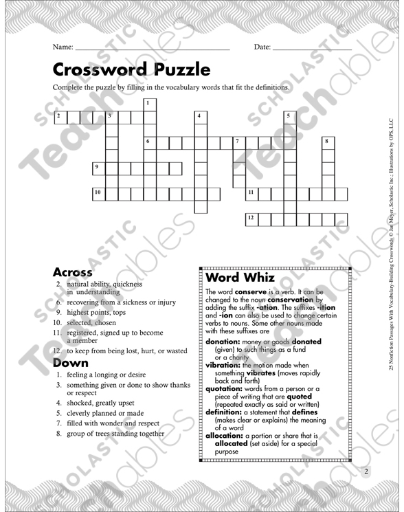 A Man of the Wilderness: Passage With Crossword | Printable ...