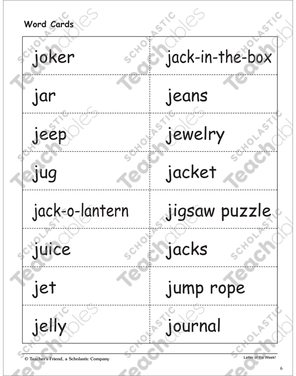 The Letter Jj Alphabet Unit Printable Flash Cards and Skills Sheets