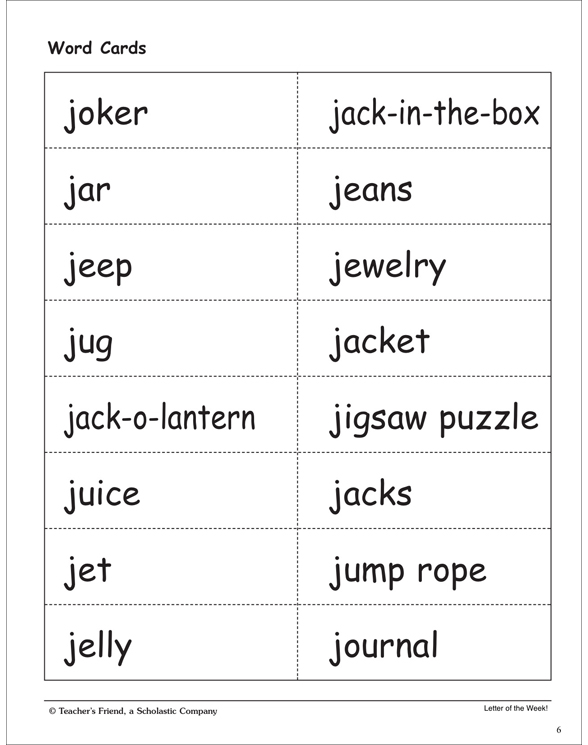 The Letter Jj: Alphabet Unit | Printable Flash Cards and Skills Sheets