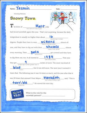 Snowy Town: Fill-In Word Problems