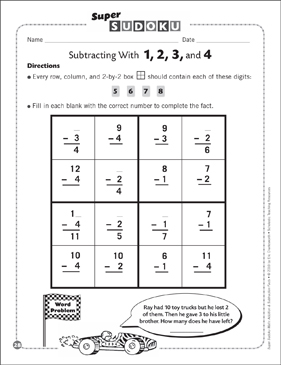 sudoku puzzle word problem subtracting with 1 2 3 and 4 printable sudoku skills sheets