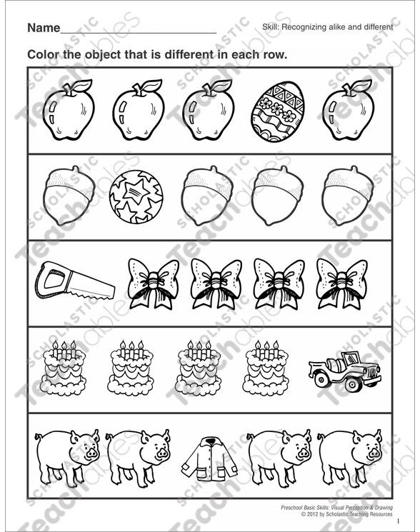 recognizing alike and different basic skills visual perception printable skills sheets