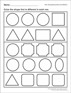 recognizing alike different basic skills visual perception shapes printable skills sheets