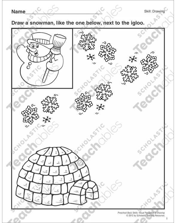 Drawing A Snowman Preschool Basic Skills Drawing Printable Skills Sheets