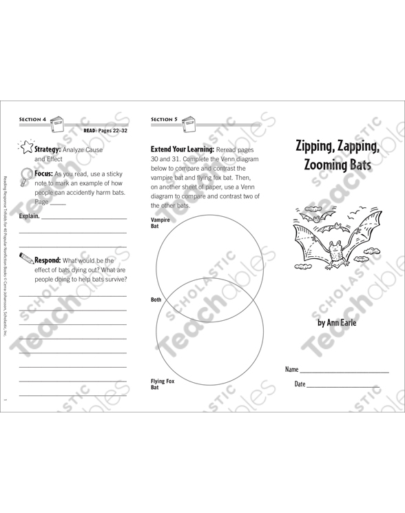 Zipping Zapping Zooming Bats Response Trifold Printable Skills Sheets