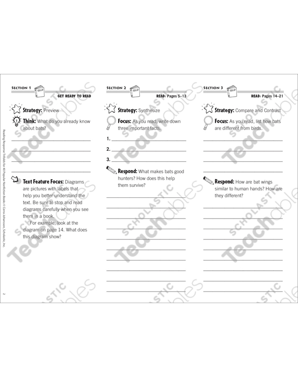 Zipping Zapping Zooming Bats Response Trifold Printable Skills Sheets