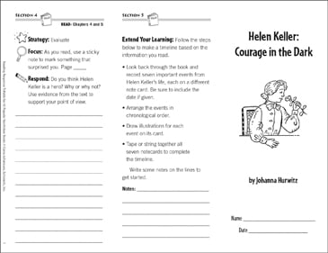 Helen Keller Courage In The Dark Response Trifold Printable Skills Sheets