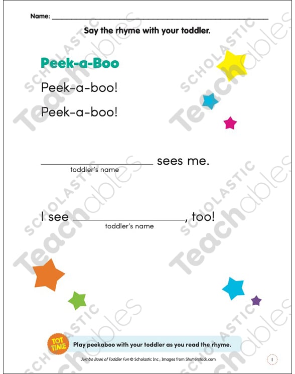 Peek-a-Boo Rhyme and Activity | Printable Skills Sheets, Texts